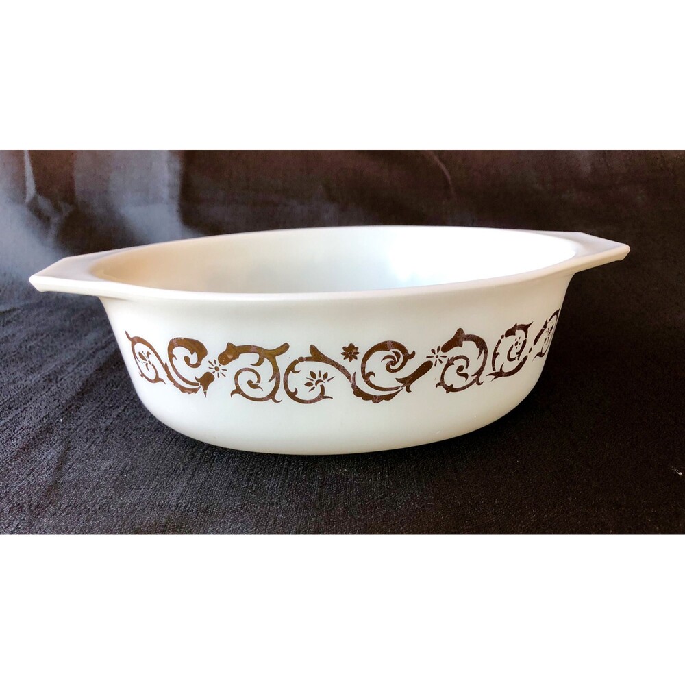 Limited Edition 1 1/2 Quart PYREX Golden Scroll, or Gold on Ivory, Opal, No Lid